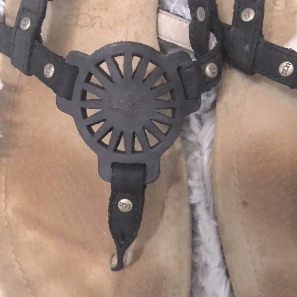 UGG Ayden Leather Sandals With Lamb Lining, Black